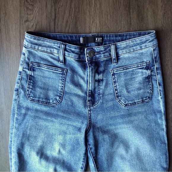 Kut from the Kloth Jeans Chrissie Cigarette Leg Raw Hem Blue Stretch Denim 28x30 - Picture 4 of 11